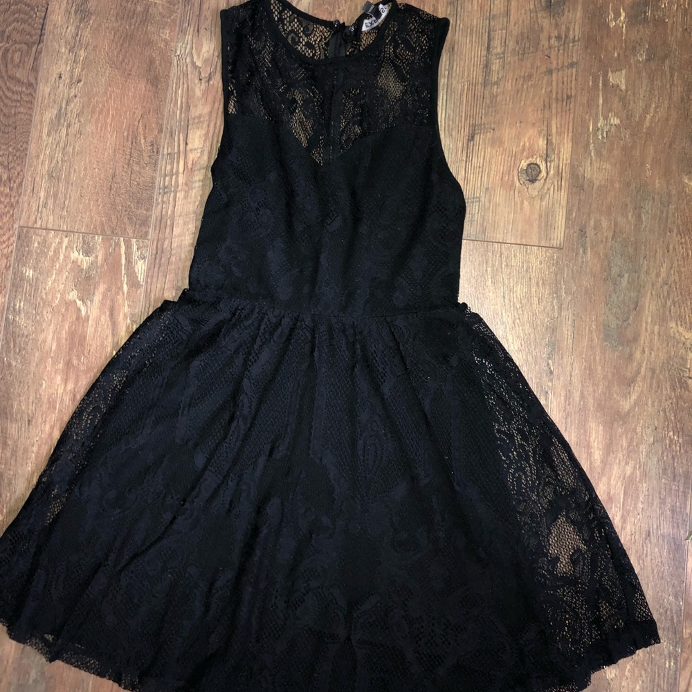 Lace front and back fit and flare dress.